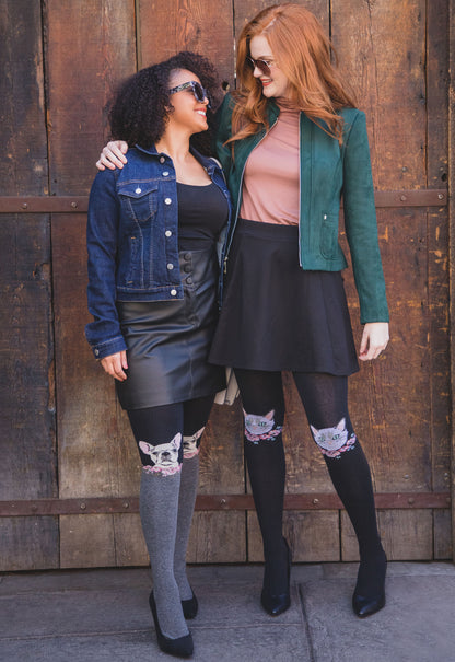 Women's Frenchie Face Sweater Tights : Color: Black/Charcoal