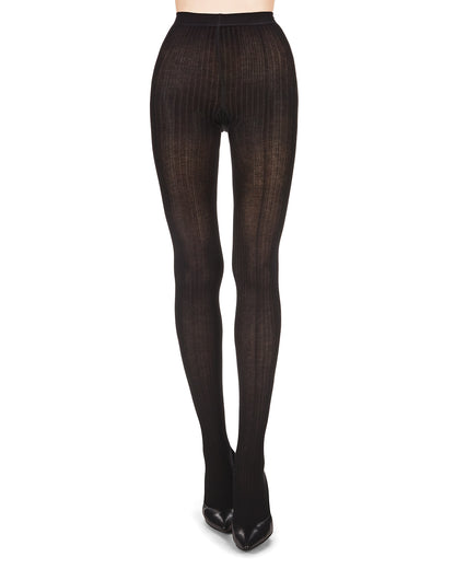 Women's Ultra-Soft Basic Bamboo Blend Ribbed Tights : Color: Black