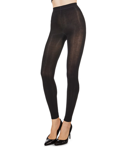 Women's Ultr-Soft Bamboo Blend Flat Knit Footless Tights : Color: Black