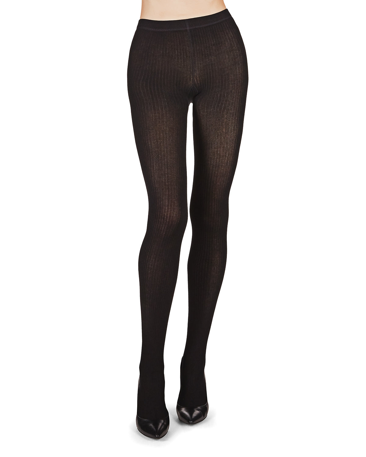 Women's Opaque Ribbed Organic Cotton Blend Tights : Color: Black