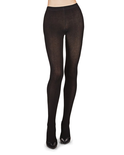 Women's Opaque Ribbed Organic Cotton Blend Tights : Color: Black