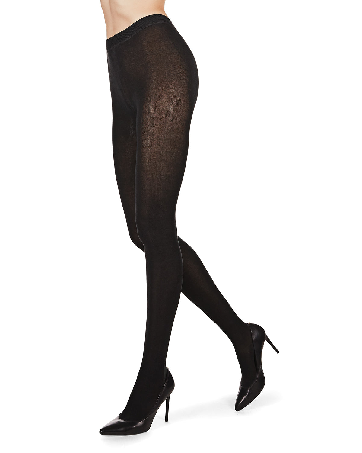 Women's Cozy Flat-Knit Organic Cotton Blend Sweater Tights : Color: Black