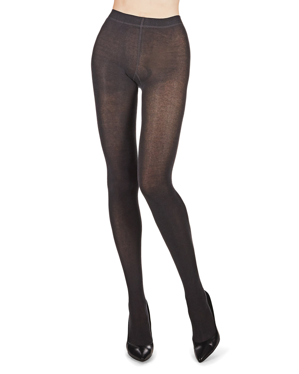 Women's Cozy Flat-Knit Organic Cotton Blend Sweater Tights : Color: Earl Gray