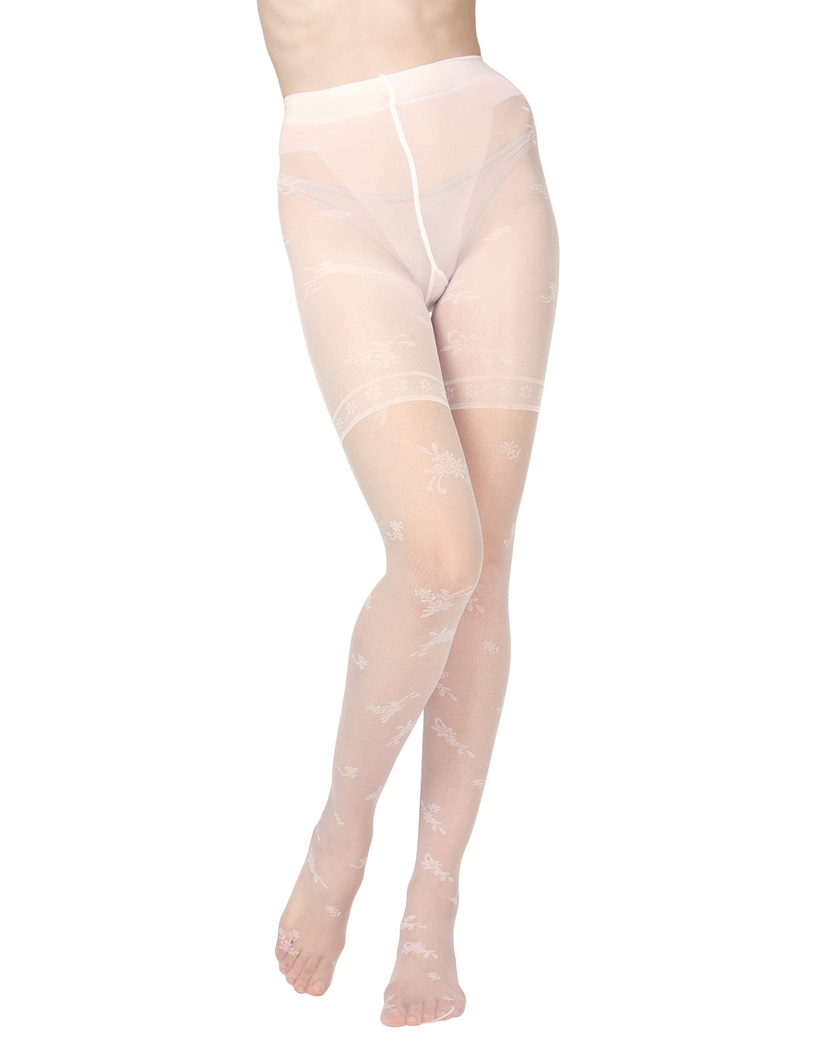 Women's Ambition Sheer Control Top Flower Pantyhose : Color: Panna