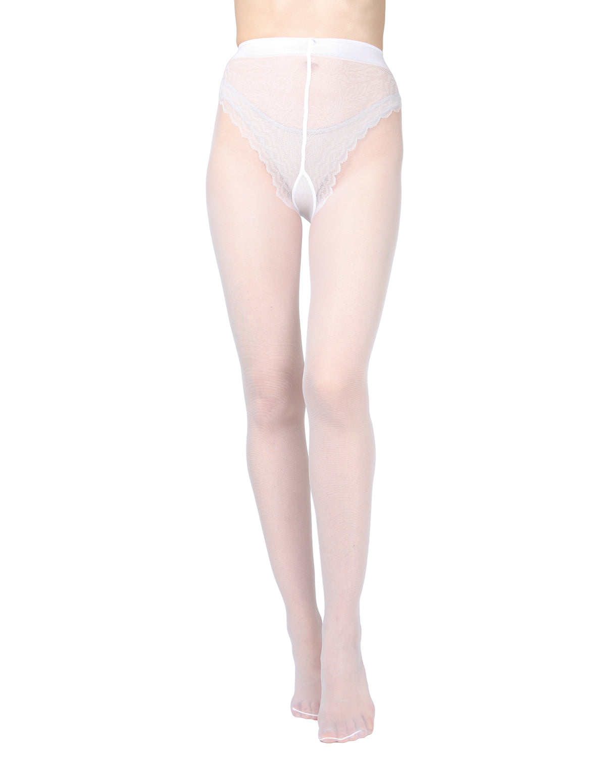 Women's Cherish Lace Bikini Brief 20 Denier Sheer Pantyhose : Color: Bianco