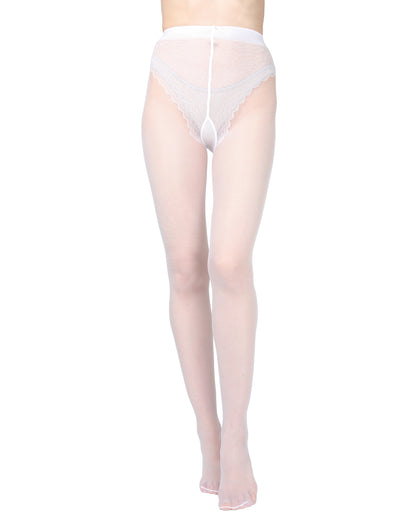 Women's Cherish Lace Bikini Brief 20 Denier Sheer Pantyhose : Color: Bianco