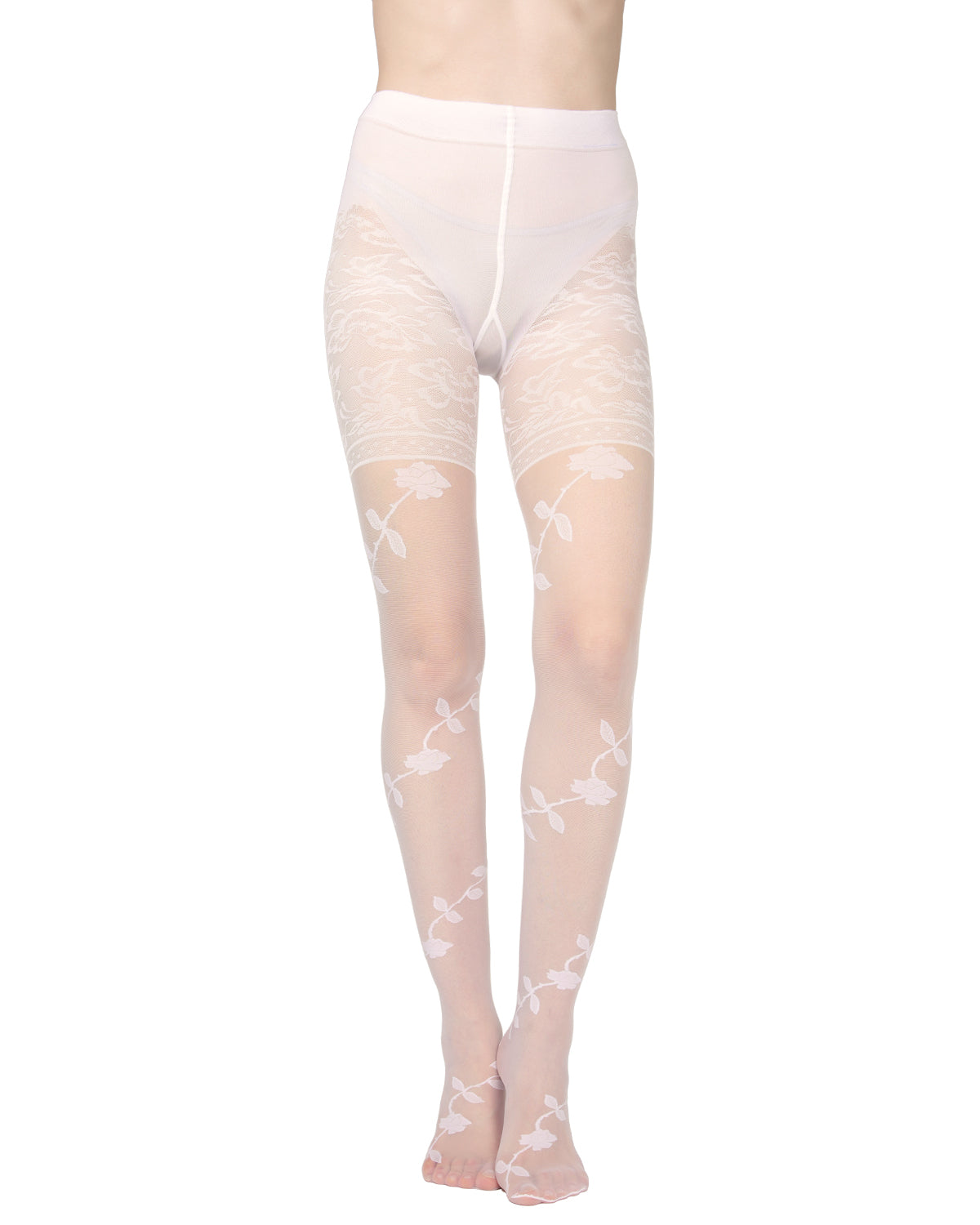 Women's Passion Sheer Control Top Flower Pantyhose : Color: Panna