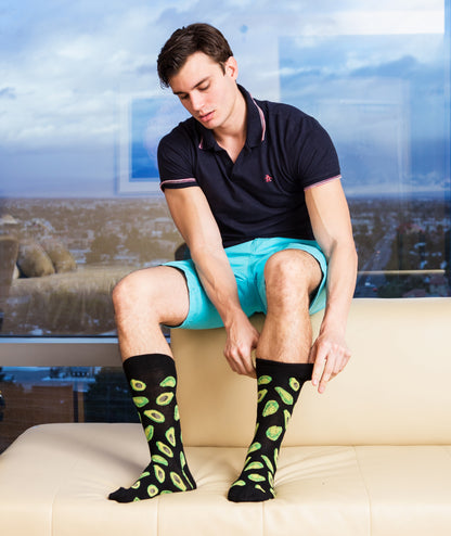 Men's Avocado Bamboo Blend Funny Novelty Crew Sock : Color: Black