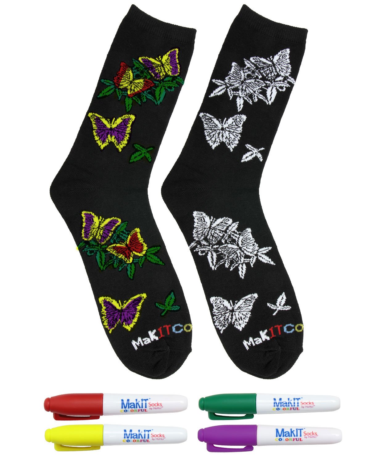 MakIT Color Your Own Floral Crew Sock Marker Kit : Color: Butterflies
