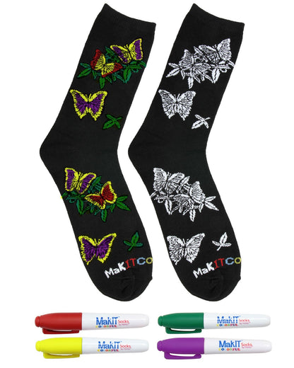 MakIT Color Your Own Floral Crew Sock Marker Kit : Color: Butterflies