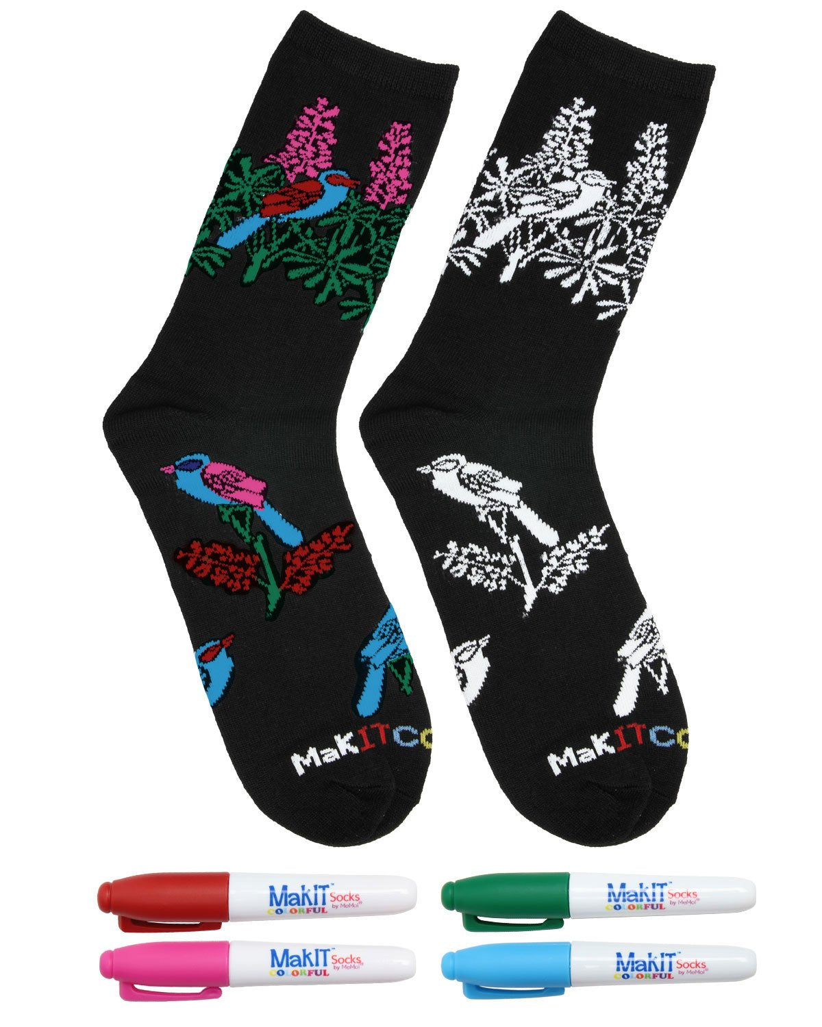 MakIT Color Your Own Floral Crew Sock Marker Kit : Color: Birds
