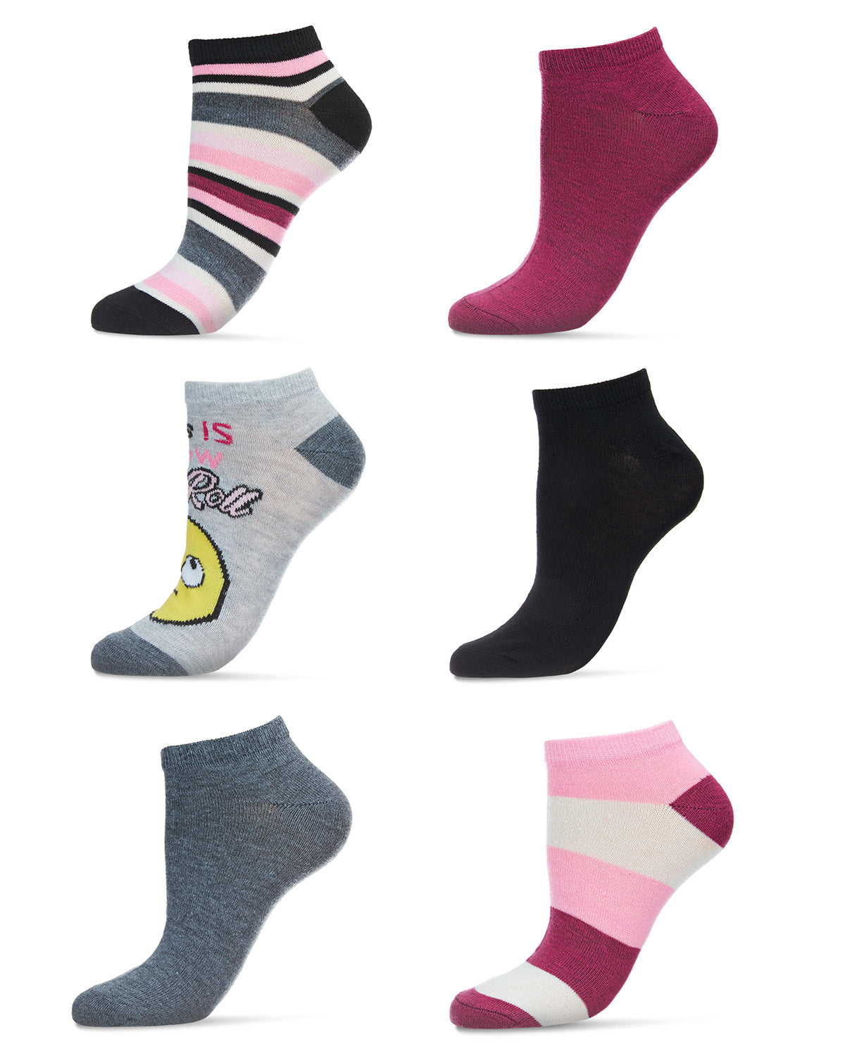 Women's 6 Pair Pack Eye Roll Emoji Low Cut Socks : Color: Assorted Colors