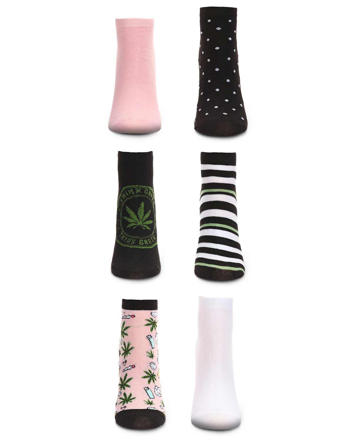 Women's 6 Pair Pack Think Green Low Cut Socks : Color: Assorted Colors