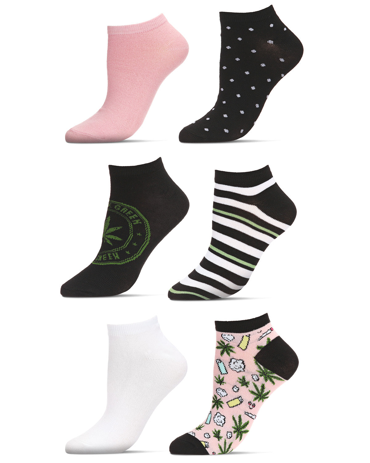 Women's 6 Pair Pack Think Green Low Cut Socks : Color: Assorted Colors
