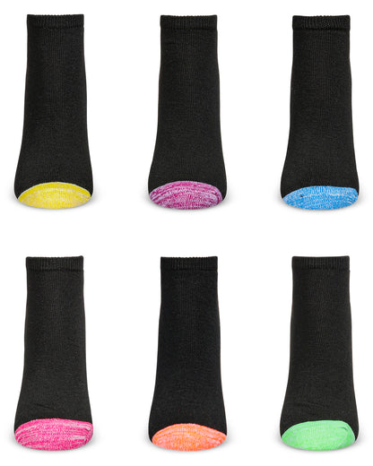 Women's 6 Pair Pack Spacedye Heel and Toe Half Cushioned Low Cut Socks : Color: Black