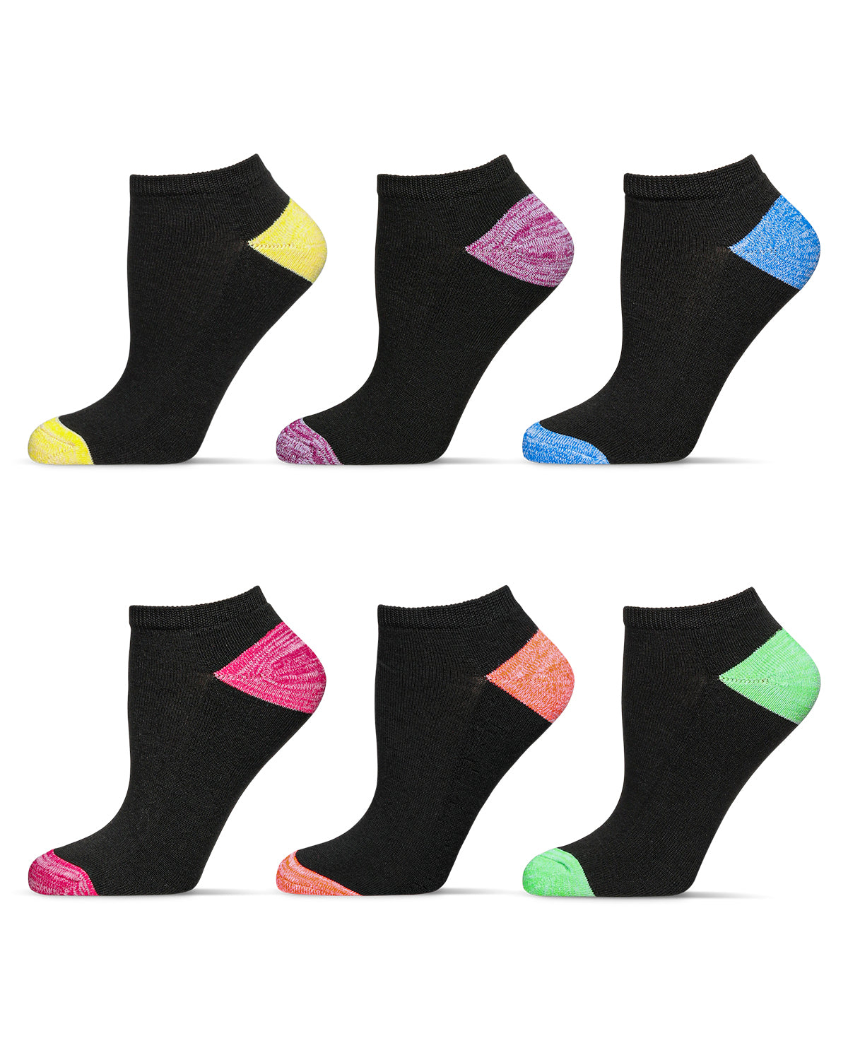 Women's 6 Pair Pack Spacedye Heel and Toe Half Cushioned Low Cut Socks : Color: Black