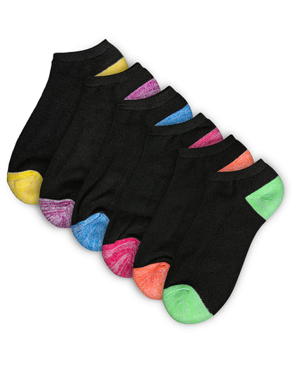Women's 6 Pair Pack Spacedye Heel and Toe Half Cushioned Low Cut Socks : Color: Black