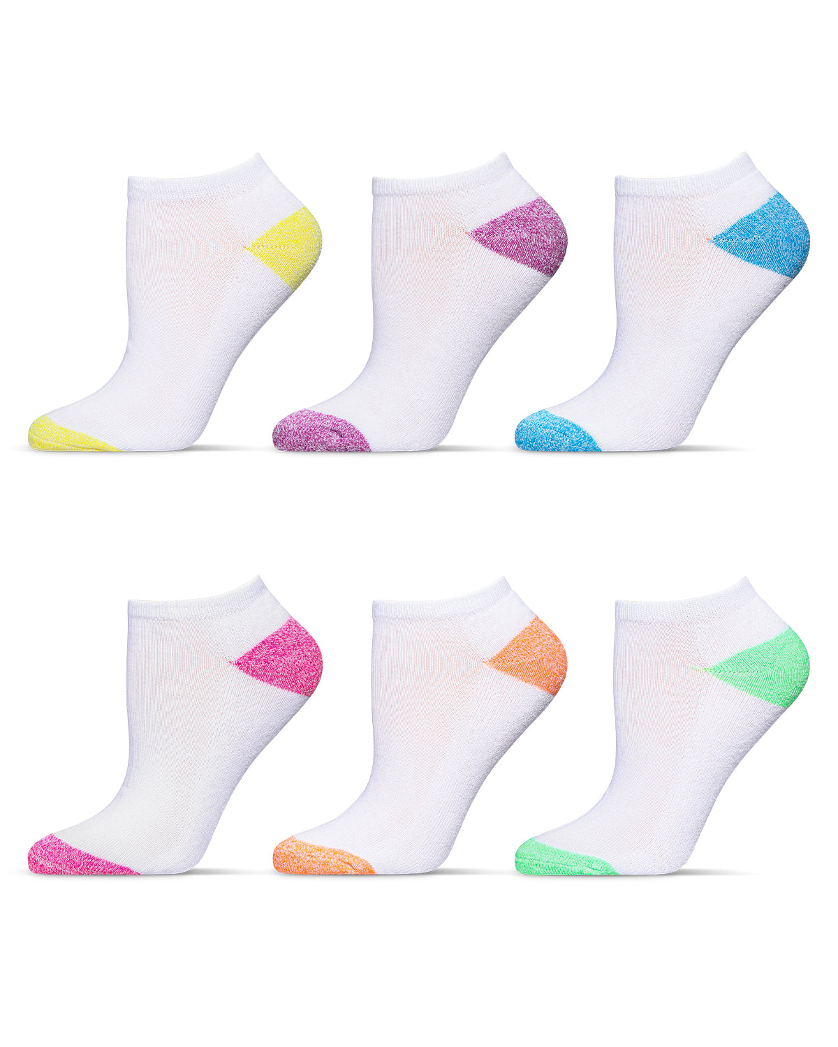 Women's 6 Pair Pack Spacedye Heel and Toe Half Cushioned Low Cut Socks : Color: White