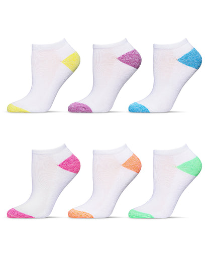 Women's 6 Pair Pack Spacedye Heel and Toe Half Cushioned Low Cut Socks : Color: White