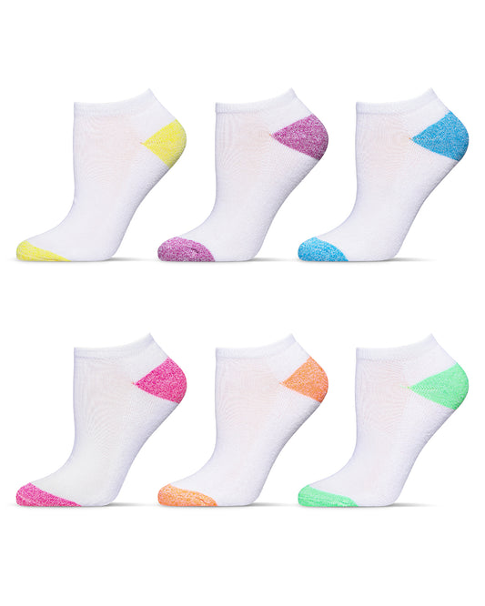 Women's 6 Pair Pack Spacedye Heel and Toe Half Cushioned Low Cut Socks : Color: White