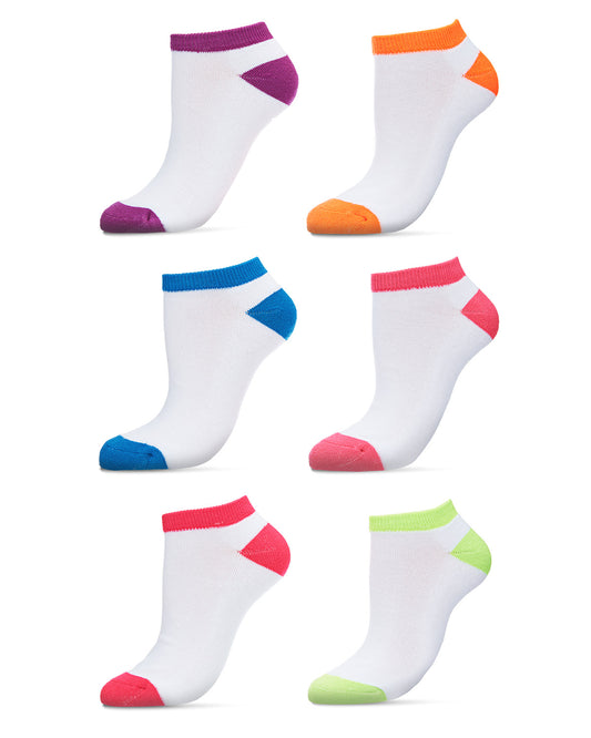 Women's 6 Pair Pack Highlight Tips Half Cushioned Low Cut Socks : Color: White