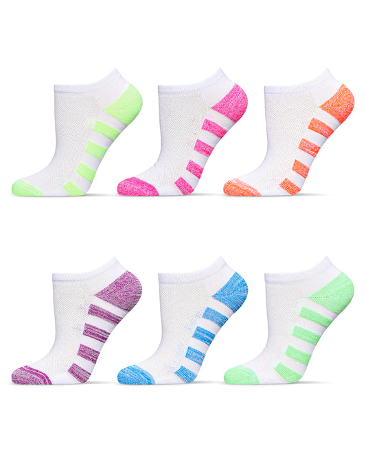 Women's 6 Pair Pack Heel Stripes Half Cushioned Low Cut Socks Liners : Color: White