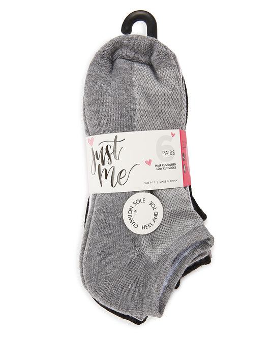 Women's 6 Pair Pack Sports Half Cushioned Low Cut Socks : Color: Med Gary Heather/White/Black