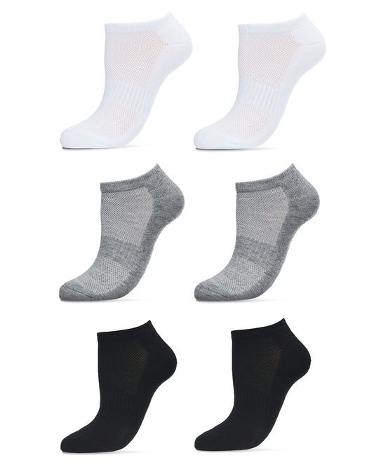 Women's 6 Pair Pack Sports Half Cushioned Low Cut Socks : Color: Med Gary Heather/White/Black