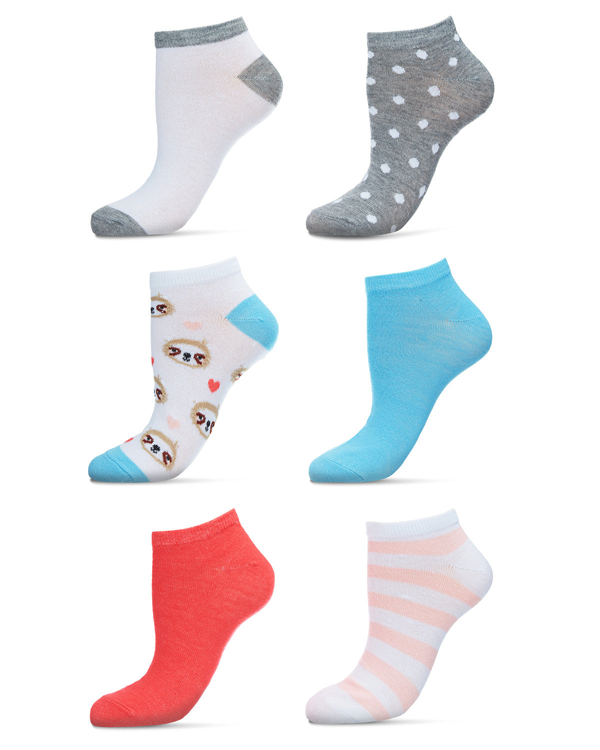 Women's 6 Pair Pack Sloth Faces Low Cut Socks : Color: Assorted