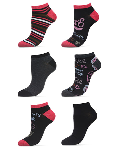 Women's 6 Pair Pack Black Lives Matter Low Cut Socks : Color: Black