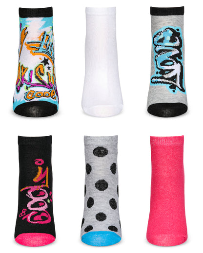 Women's 6 Pair Pack Graffiti Style Low Cut Socks : Color: Assorted