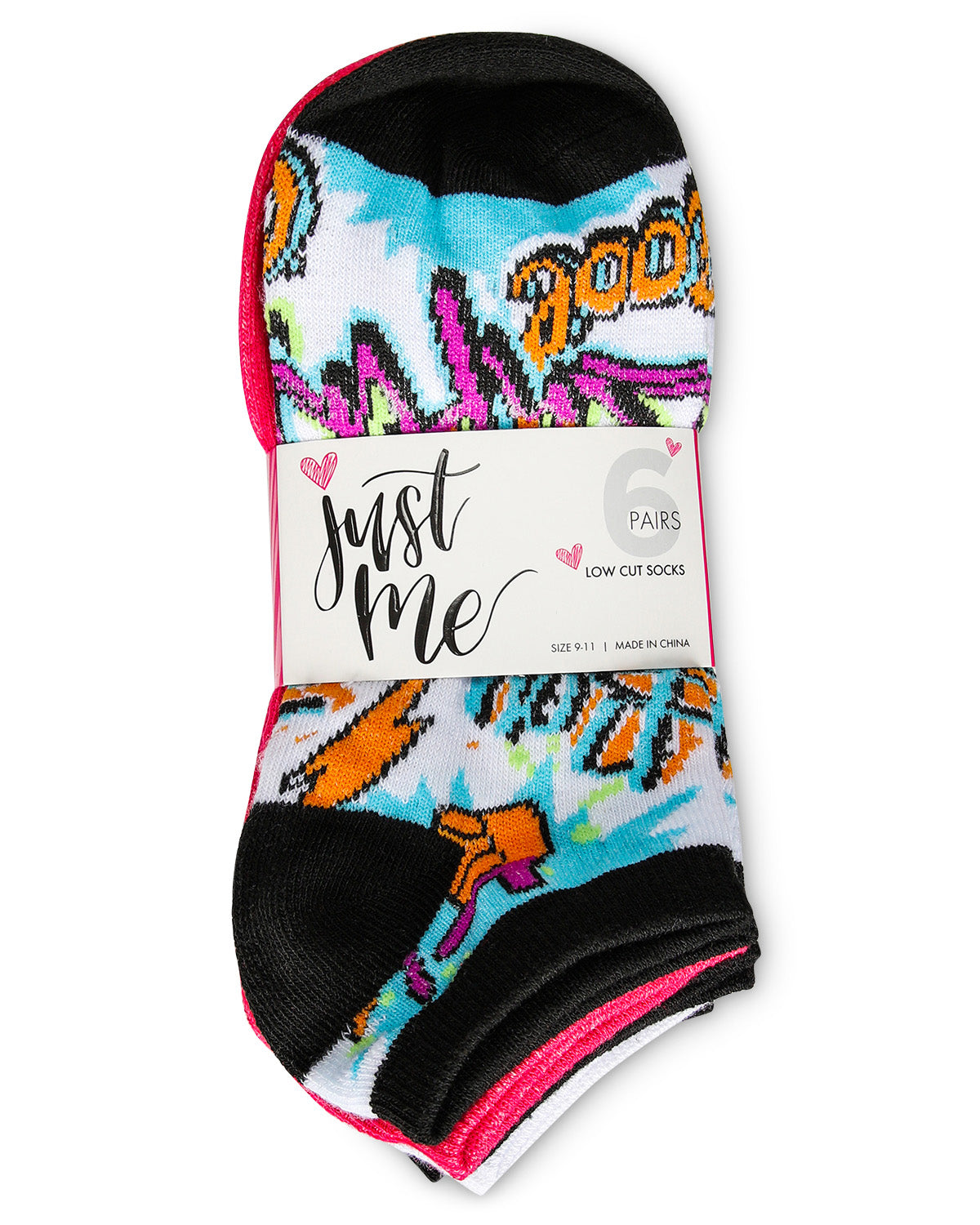 Women's 6 Pair Pack Graffiti Style Low Cut Socks : Color: Assorted