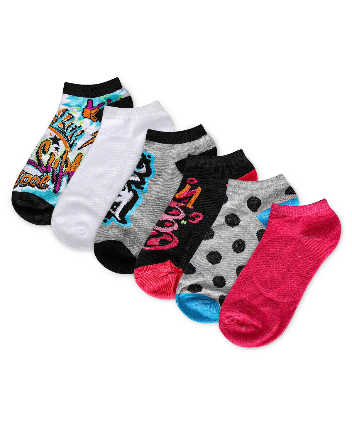 Women's 6 Pair Pack Graffiti Style Low Cut Socks : Color: Assorted