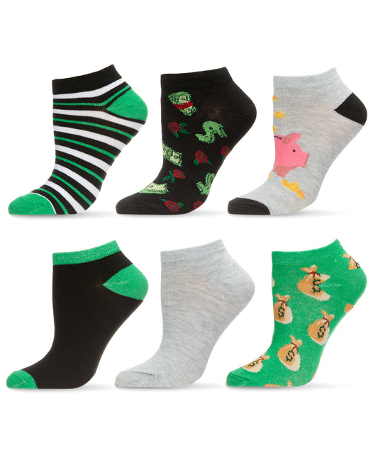 Women's 6 Pair Pack Money Talks Low Cut Socks : Color: Black