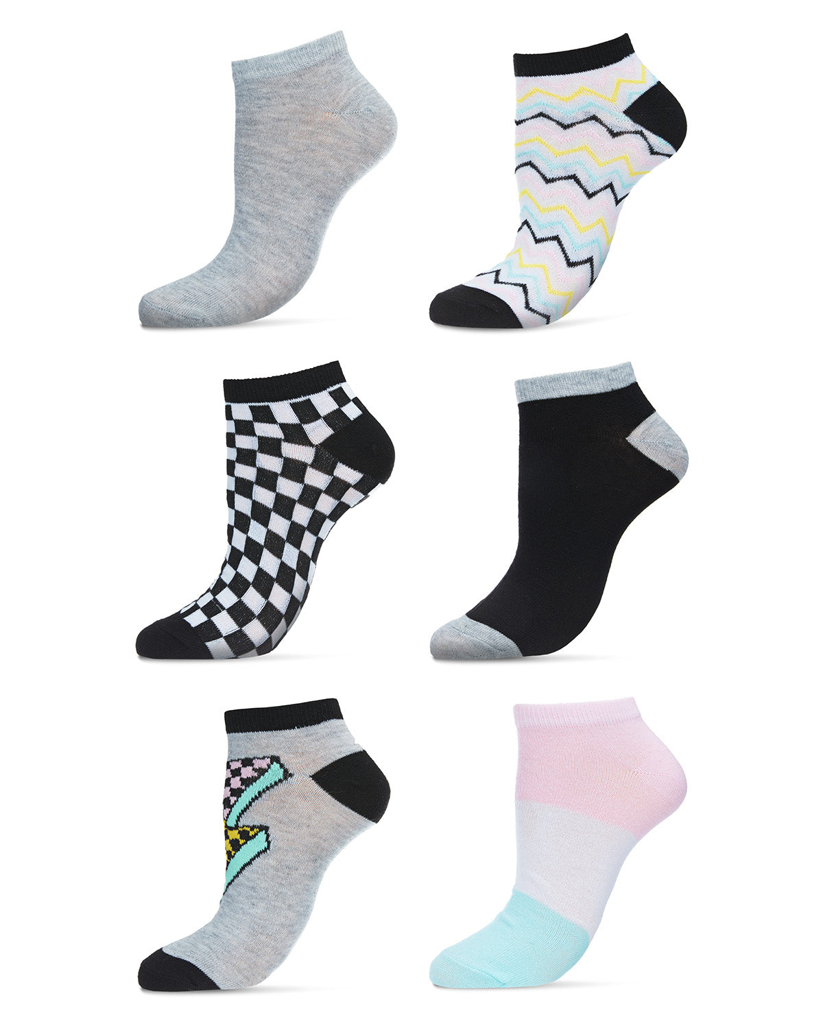 Women's 6 Pair Pack Chevron and Check Pattern Low Cut Socks : Color: Assorted