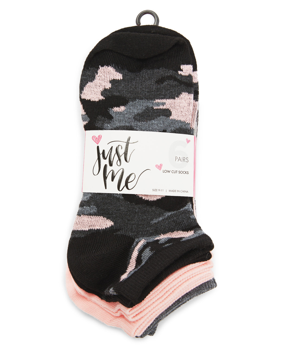 Women's 6 Pair Pack Camoflauge and Hearts Low Cut Socks : Color: Assorted