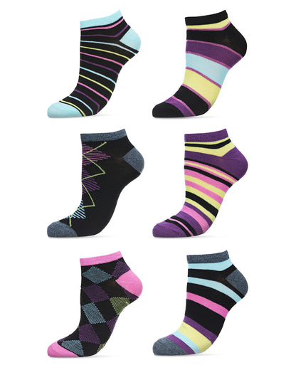 Women's 6 Pair Pack Diamonds and Stripes Low Cut Socks : Color: Assorted