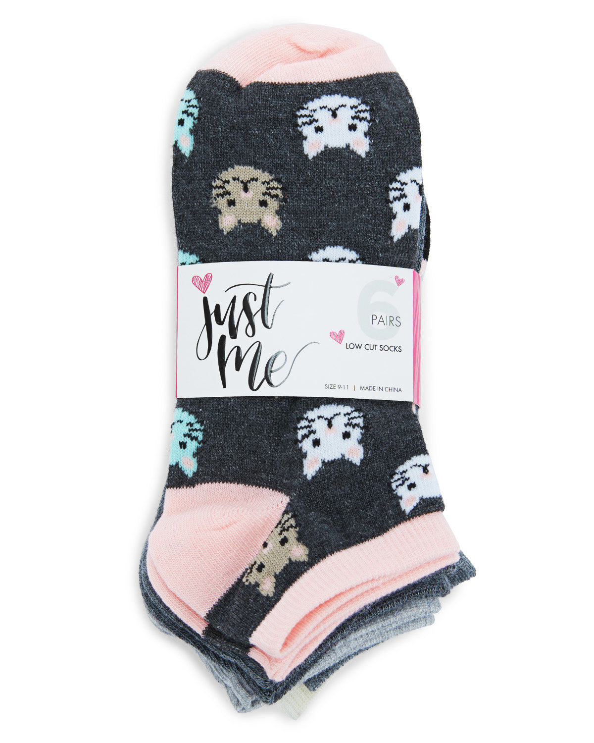 Women's 6 Pair Pack Cat Faces Low Cut Socks : Color: Assorted