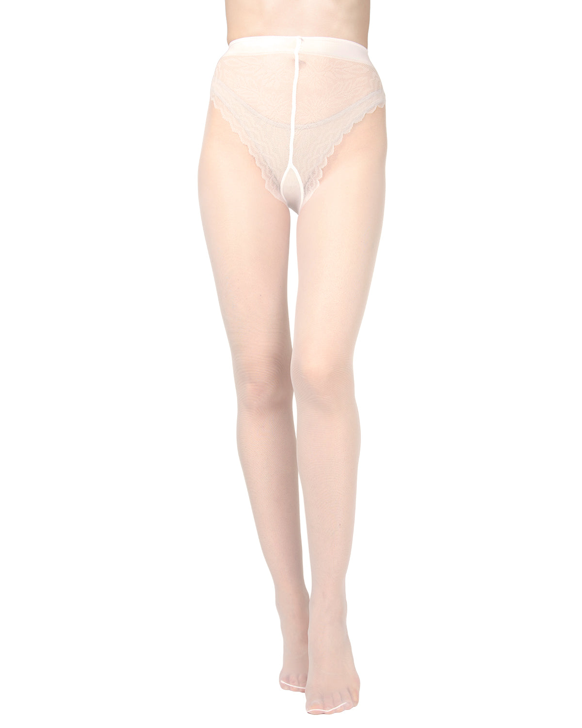 Women's Cherish Lace Bikini Brief 20 Denier Sheer Pantyhose : Color: Panna