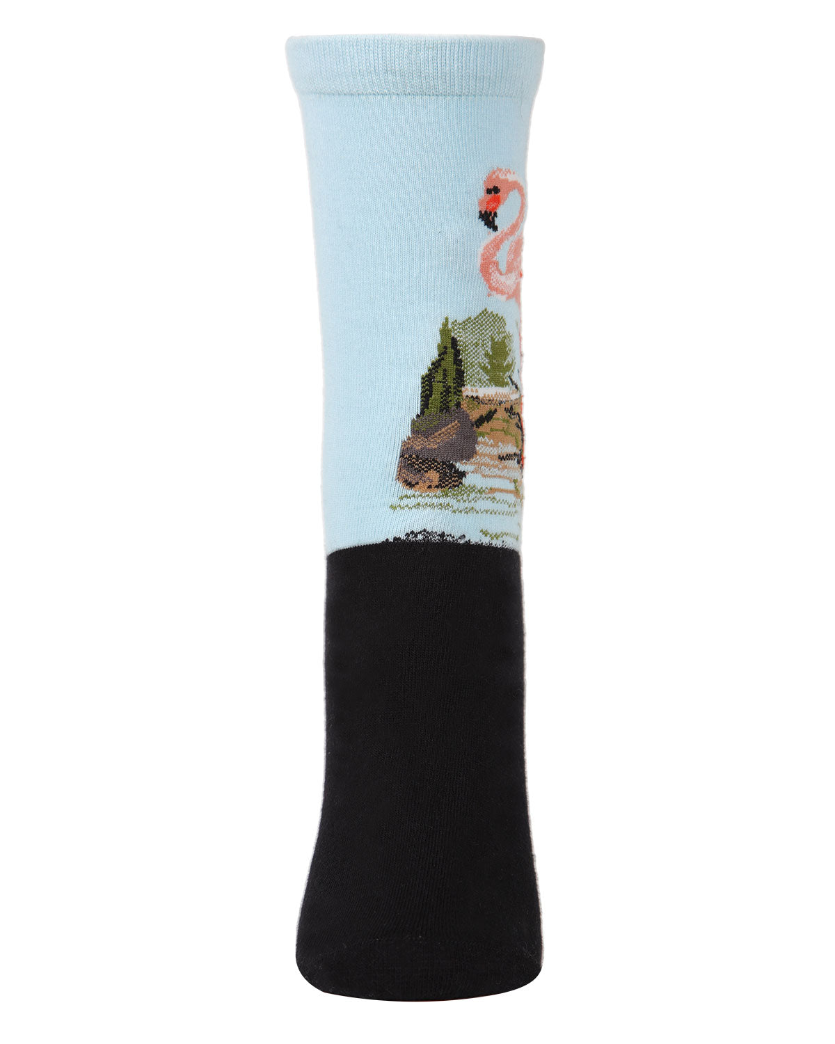 Women's Flamingo Limited Edition Art Cotton Blend Crew Sock : Color: Black