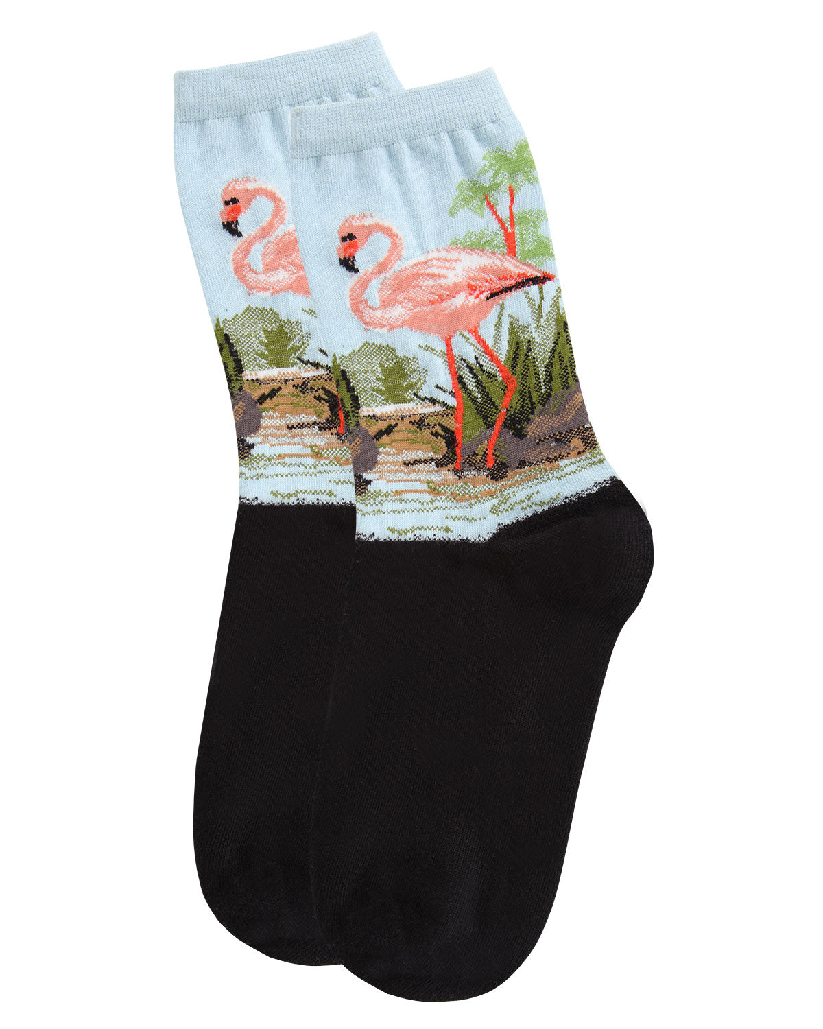 Women's Flamingo Limited Edition Art Cotton Blend Crew Sock : Color: Black