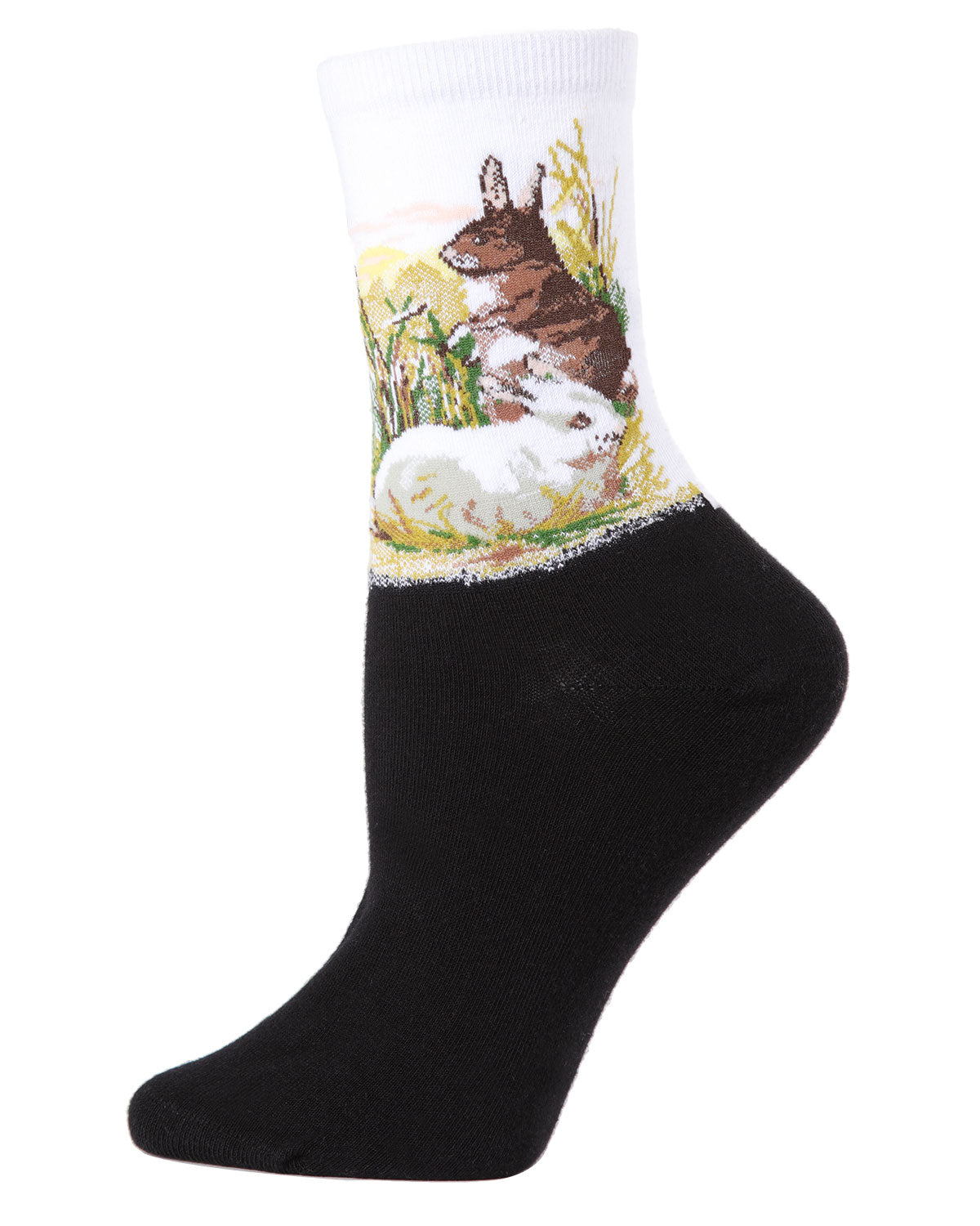 Women's Rabbit Limited Edition Art Cotton Blend Crew Sock : Color: White