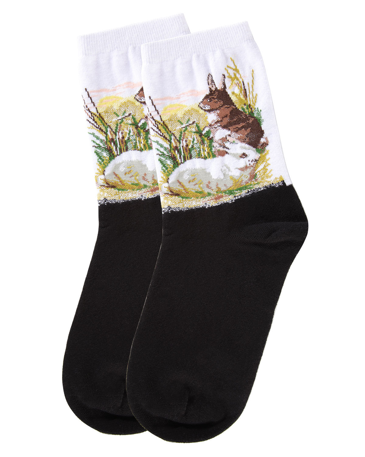 Women's Rabbit Limited Edition Art Cotton Blend Crew Sock : Color: White