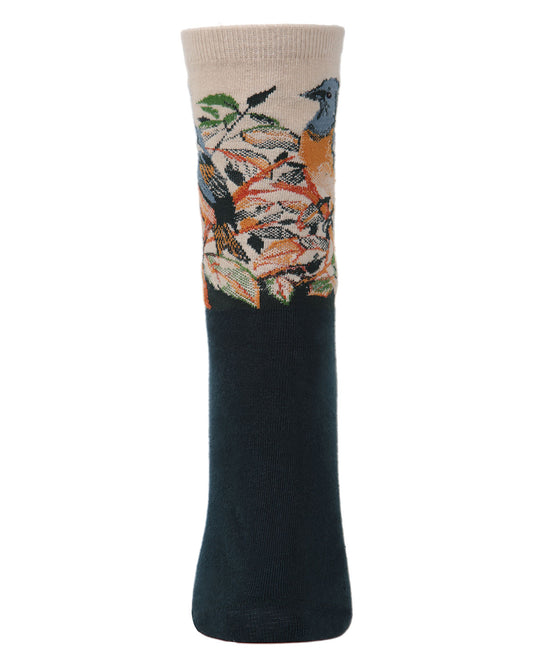 Women's Bird Limited Edition Art Cotton Blend Crew Sock : Color: Taupe