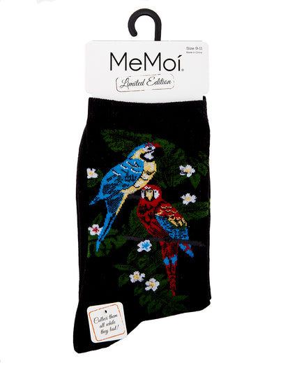 Women's Parrots Limited Edition Cotton Blend Crew Sock : Color: Black