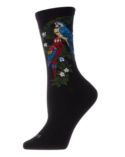 Women's Parrots Limited Edition Cotton Blend Crew Sock : Color: Black