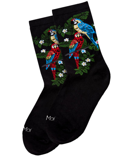 Women's Parrots Limited Edition Cotton Blend Crew Sock : Color: Black