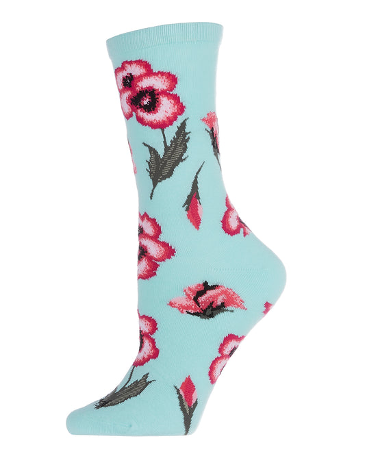 Women's Pansy Limited Edition Cotton Blend Crew Sock : Color: Light Blue