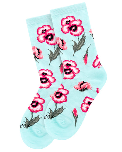 Women's Pansy Limited Edition Cotton Blend Crew Sock : Color: Light Blue