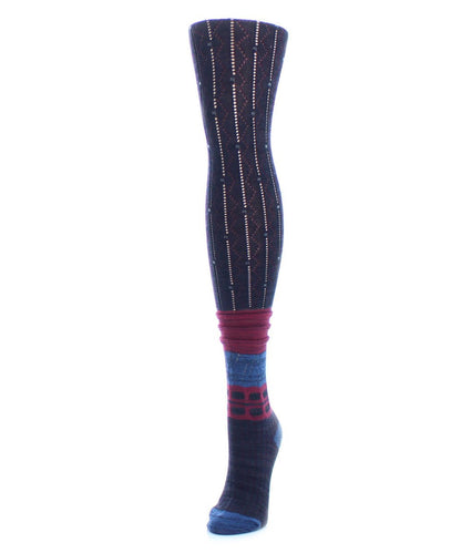 Women's Designernate Cotton Blend Multi-Pattern Sweater Tights : Color: Black